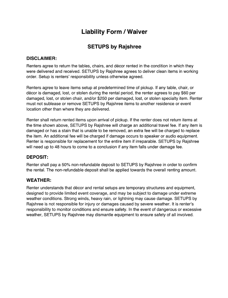 Liability Waiver Document